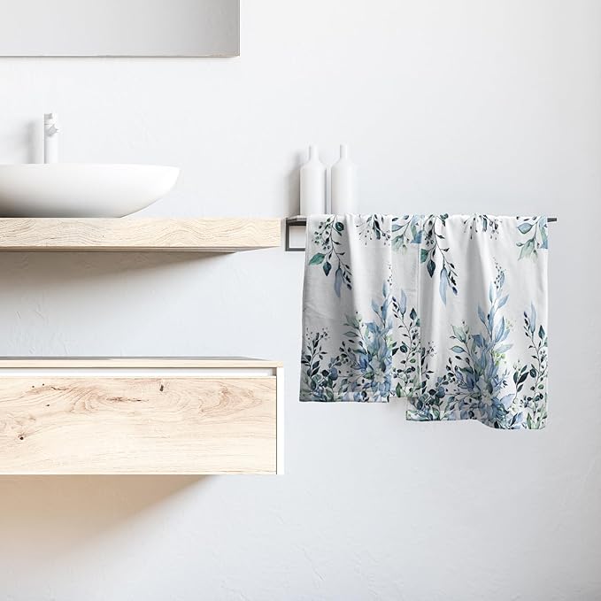 Blue Eucalyptus Hand Towels Set of 2 Sage Leaves Soft Absorbent Small Bath Towel Kitchen Dish Guest Towel for Bathroom Hotel Gym Spa
