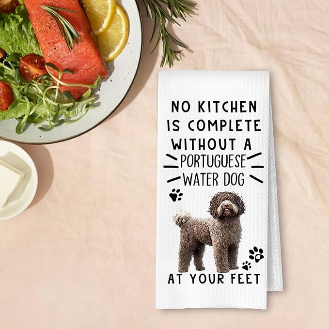 Portuguese Water Dog Kitchen Towels, Portuguese Gifts for Women Dish Tea Towels for Kitchen Decor, Dog Mom Lovers Gifts Decorative Hand Towel, 16x24 Inches