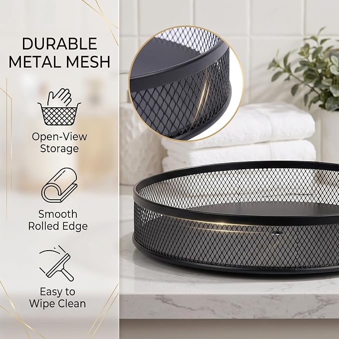 Pethiy Pet Grooming Organizer, Bathroom Rotating Metal Basket with Base | Round Pet Supply Caddy for Dog Shampoo, Brushes, Wipes, Skincare, Bathroom Countertop and Cabinet Storage