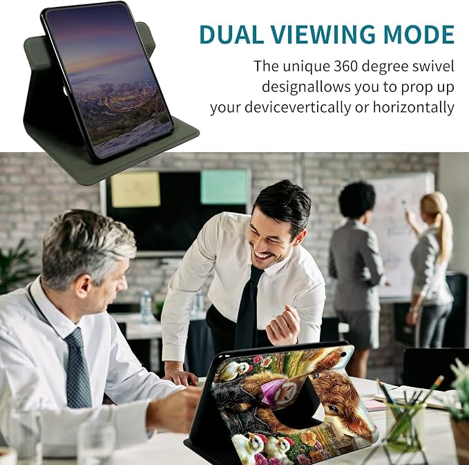 Case for Samsung Galaxy Tab A8 10.5" 2022 SM-X200/X205/X207, 360 Degree Rotating Stand with Multi-Angle Vertical & Horizontal Viewing Shockproof Shell for Women Men, Rooster Yellow Cow