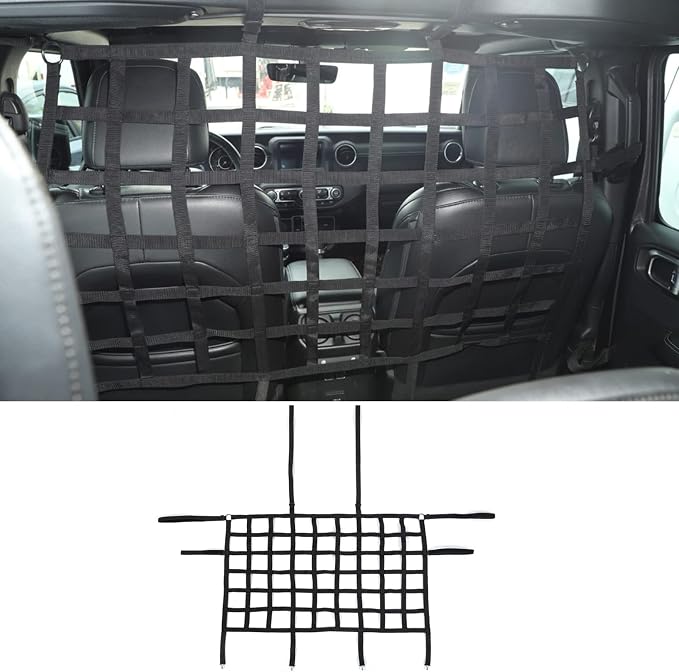 Rear Seat Dog Barrier Net Divider for Jeep Wrangler JK JL JT 2007-2025 | Fits Jeep Wrangler JK JL & Gladiator JT 2/4 Door, Black, Thickened Polyester Pet & Child Safety Barrier, No-Tool Install