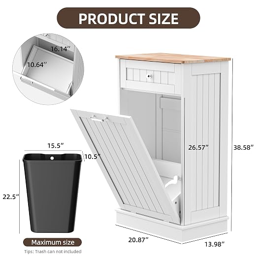 Spurgehom Trash Can Cabinet 13 Gallon, Garbage Cabinet with Drawer