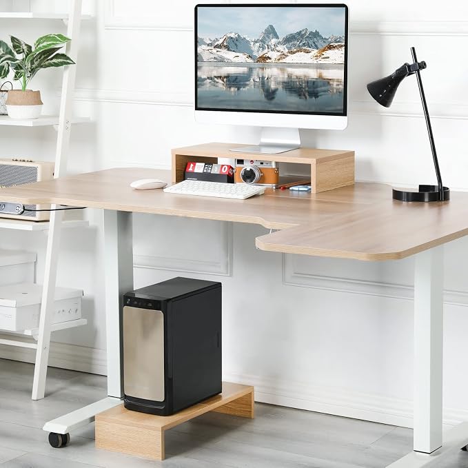 TEAMIX 2-Pack Monitor Stand Riser 20 inch, Wood Desk Computer Shelf, Maple | For 2 Monitors, Laptop, Printer, TV, PC, Keyboard Storage, Space-Saving, Ergonomic, Organizer for Home Office Gaming Vanity