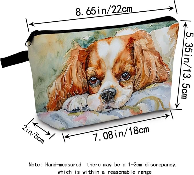 Cavalier King Charles Spaniel Makeup Bag Adorable Dog Print Cute Cosmetic Pouch for Dog Lovers Travel Toiletry Organizer Gift for Pet Enthusiasts