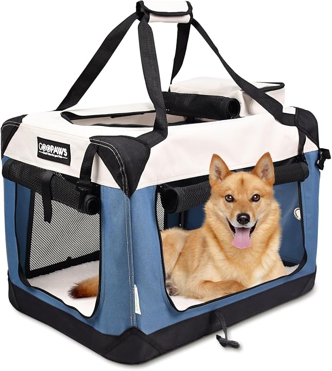 Jespet 3 Door Soft Dog Crates Kennel for Pets, Folding Travel Pet Carrier | 3 Mesh Doors 30'' Dog House, Large Pocket, Easy to Install, Steel Frame, Removable Crate Pad, For Indoor & Outdoor