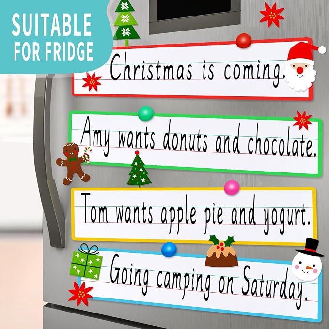 4 Sheet 23.6×5.9inch Dry Erase Magnetic Sentence Strips for Classroom Whiteboard & Fridge Handwriting Lined Paper for Home Teacher Must Haves Word Alphabet Practice Tool