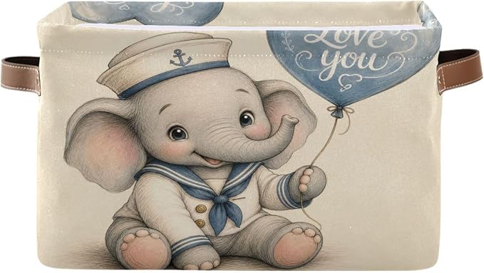 Emelivor Elephant Costume Storage Basket Bins Box for Home Adult 2pcs | Foldable Laundry Hamper,Decorative Organizer,Sturdy Boxes Container with Handles for Clothes Books Pet Living Room Shelf