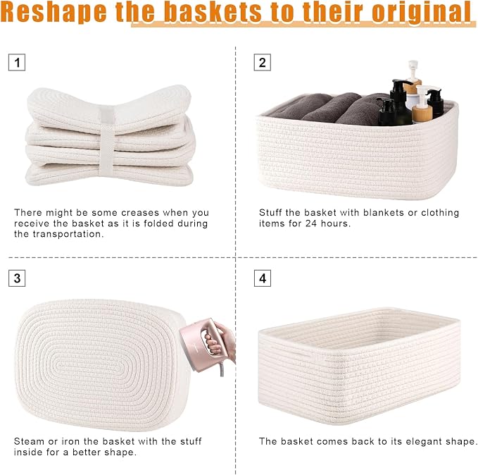 OIAHOMY 4 PACK 12L Storage Baskets for Organizing Storage Bins White | Small Bins for Shelves Small Storage Basket Shelf Baskets Organizer Baskets for Gifts Empty Cute Decorative Storage Bins