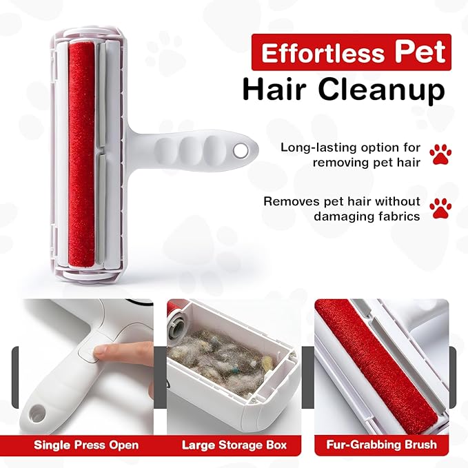 YOLLO Roller Pet Hair Remover – Original Size Reusable Lint Roller for Cat & Dog Hair on Furniture, Couch, Carpet, Car, Rugs & Bedding – Portable, Eco-Friendly (White)