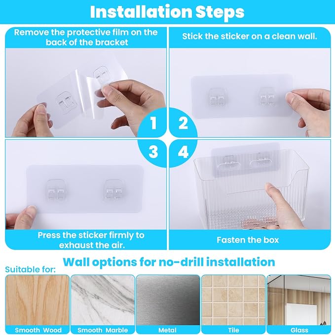 4pcs Adhesive Cabinet Door Storage Bin Wall Mounted Inside Over Cabinet Door Organizer Clear Storage Shelf Containers For Food Under Sink Storages Shelf Refrigerator Kitchen Bathroom Office