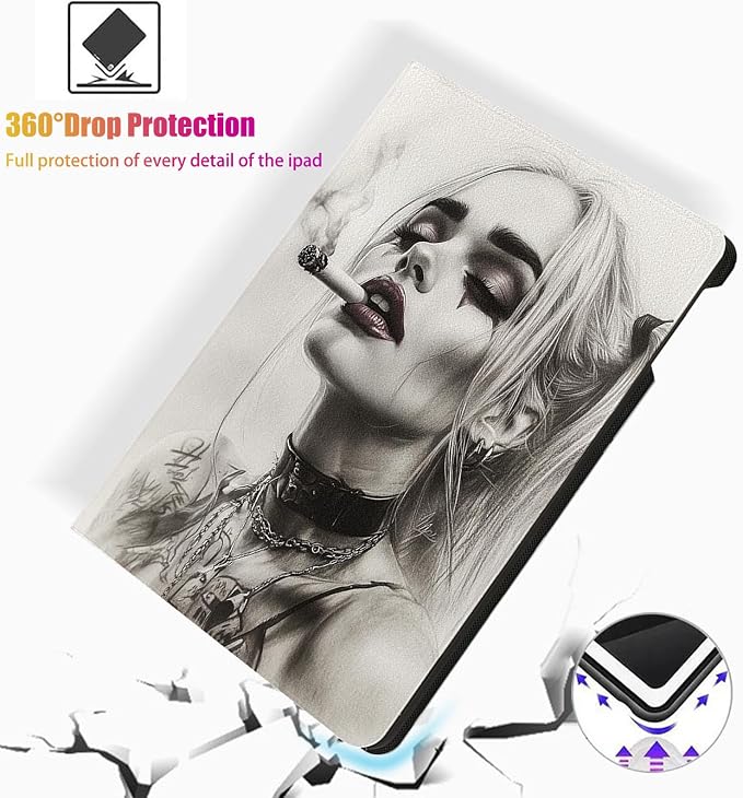 for Microsoft Surface Pro 8-13" 2021 Tablet Case,Auto Wake/Sleep,Adjustable Stand Protective Cover - Smoking Girl Illustration