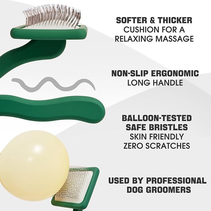 Bonteck Dog Slicker Brush for Dogs Grooming Kit 4PCS | Large Dog Brush for Goldendoodles Poodles Doodles | Long Pin Haired Brush | Poodle Brushes and Comb (Green)