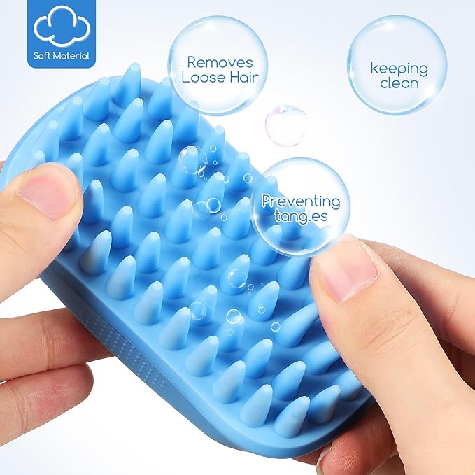 Blue Pet Bath Brush | Dog Shampoo Brush for Bathing | Silicone Dog Scrubber with Ergonomic Design for Grooming and Massaging | Gentle Pet Washing Tool for Cats and Dogs