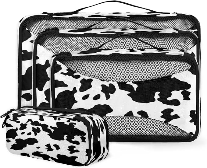 Milk Cow Print Packing Cubes for Travel, Luggage Packing Organizers, Farm Animal Travel Accessories Large Toiletries Bag for Clothes Shoes Cosmetics Toiletries