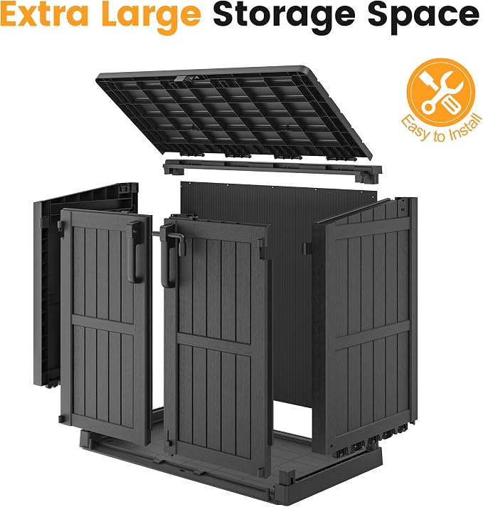 LHBcraft Outdoor Storage Cabinet 37 Cu Ft with Lockable Doors, Portable Horizontal Resin Storage Shed -Easy to Assemble, Waterproof Outdoor Storage Box for Backyards,Patios Black