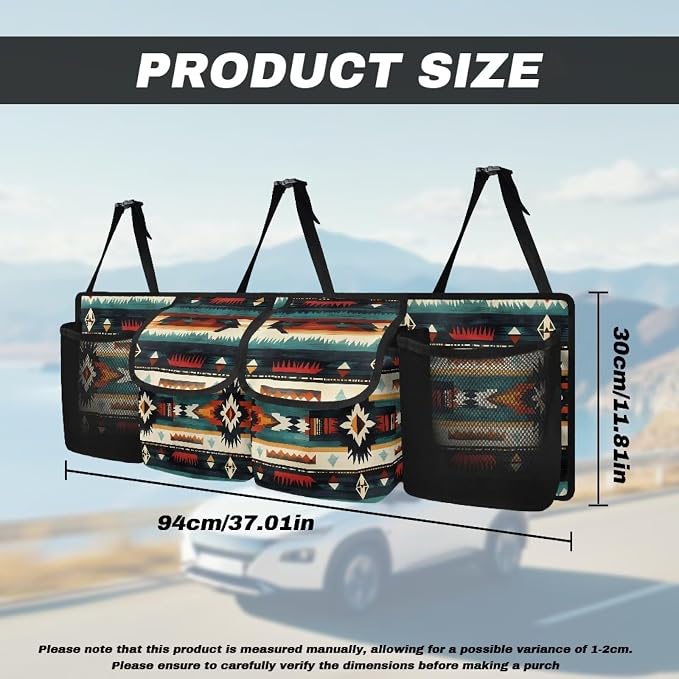 Dreaweet Southwestern Trunk Organizer for Car Navajo Tribal Geometric Trunk Backseat Organizer Large SUV Hanging Storage Bag with 4 Pockets Foldable Car Seat Organizers and Storage for Most Vehicle