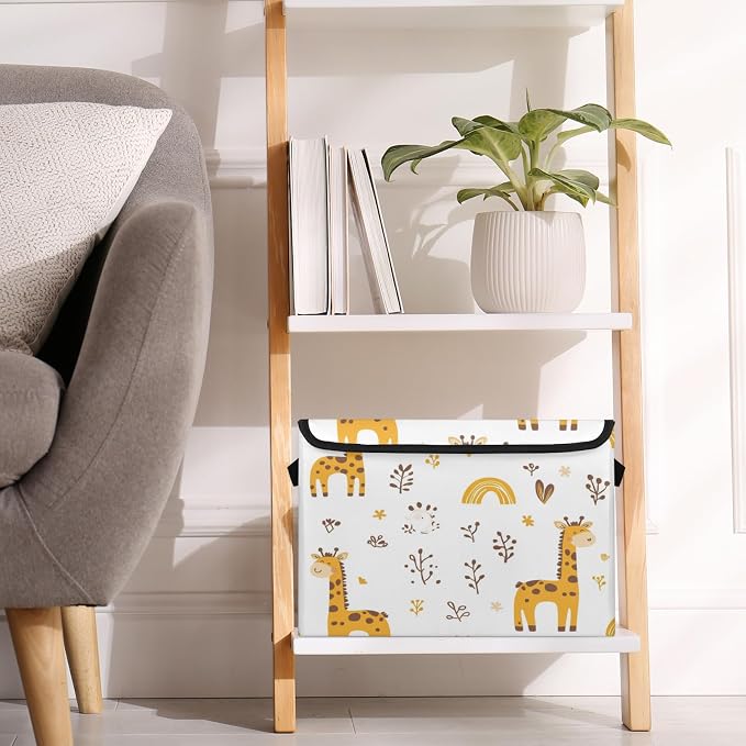 Cute Giraffe Storage Bins with Lids, Wildflower Foldable Storage Boxes with Carrying Handle Organizer Containers Baskets Cube for Home Bedroom Closet