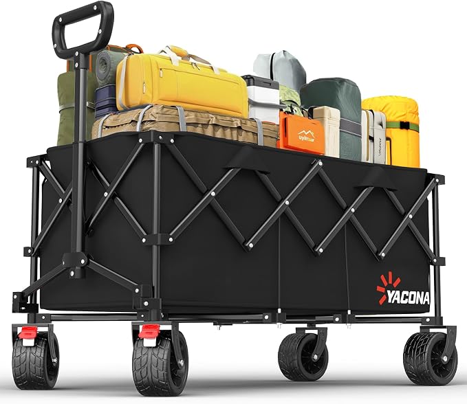 52.4" L Extra Large Collapsible Wagons Carts Foldable, 450lbs Heavy Duty Folding Beach Wagon with All-Terrain Big Wheels, Utility Wagon Cart for Groceries, Outdoor Camping, Shopping, Beach, Garden