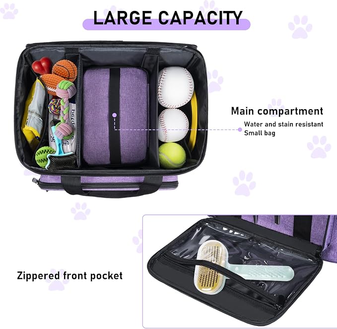 GMAK Pet Grooming Bag,Pet Hair Clipper Organizer Grooming Bag for Equipment | Dog Grooming Tote Bags Pets Tools Supplies Organizer for Dog Cat Equipment, Grooming Tools and Accessories, Purple
