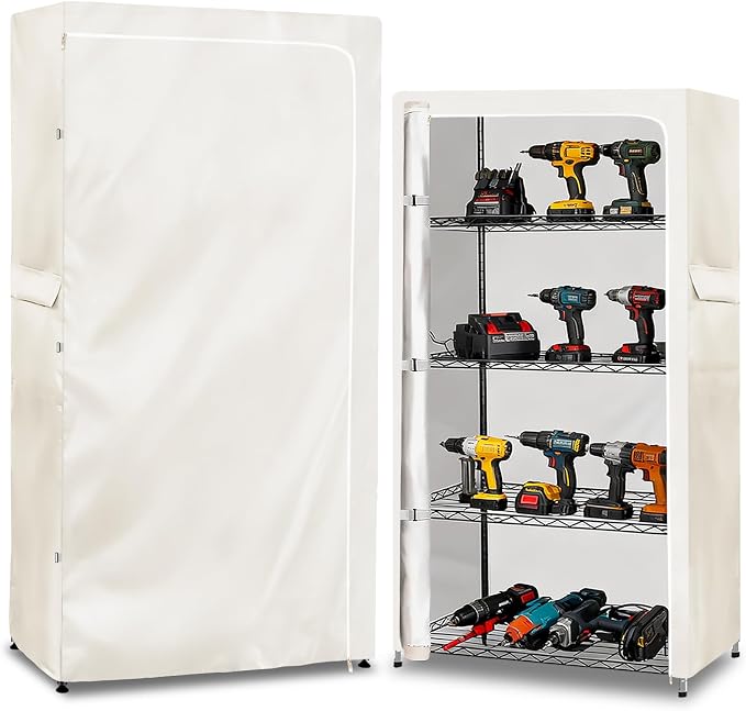 Rileytee Wire Shelf Cover,Heavy Duty 600D Dustproof Waterproof Shelf Covers for Wire Shelving,Outdoor Storage Rack Cover for Wire Rack with Zipper,White,48"W x 18"D x 82"H