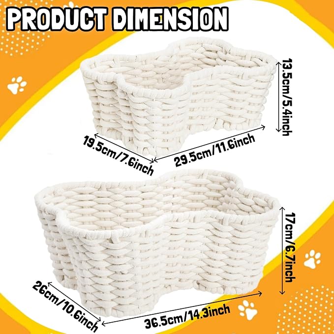 ZAVOOS 2 Pack Dog Toy Basket, Handwoven Bone Shape | Cotton Rope Pet Food Storage Baskets, Pet Supplies Organizer Bin for Chew Toys, Blankets, Treats, Leashes, 2 Sizes