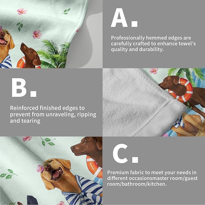 Giwawa Summer Dogs Hand Towel Set of 2, Funny Ocean Beach Coastal Puppy Towel, Tropical Palm Tree Leaf Floral Face Towel Quick Drying Dish Wash Cloth for Hotel Bathroom Gym Home Spa Decor