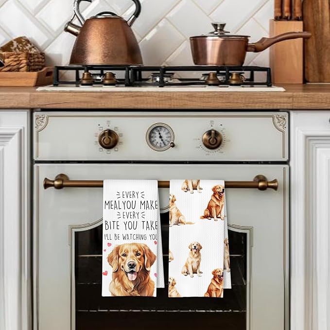 Golden Retriever Kitchen Towels Set of 2, Golden Retriever Gifts for Lovers Women Men Dish Tea Towels for Kitchen Decor, Dog Mom Lovers Owners Gifts Hand Towels, 16x24 Inches