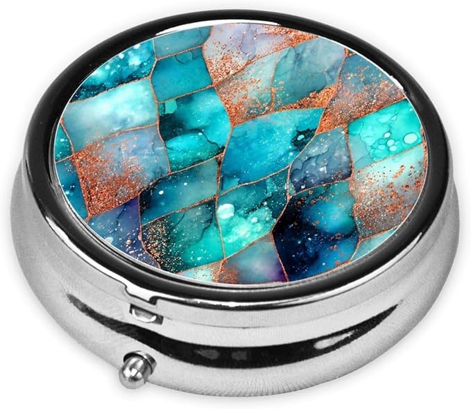 Watercolor Diamond Speckle Texture Gold Portable Pill Organizer | 3 Compartment, With Mirror, For Men Women, For Daily Supplements, Vitamins, Fish Oil, Jewelry, Candy, Travel
