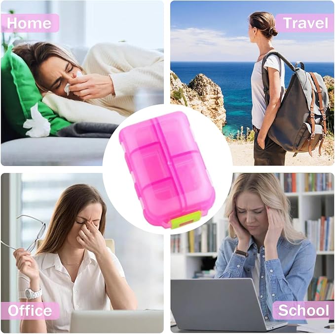 2PCS 7 Day Pill Organizer with Labels – Travel Pill Case, Daily Medication Organizer | Compact & Secure | Fits in Pocket/Purse (3.7” x 2.4”)