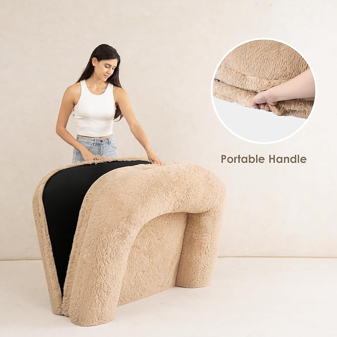 EHEYCIGA Foldable XXL Dog Bed for Large Sized Dog - 54x38x7.5, Camel | Faux Fur Fluffy Pet Couch Bed, Orthopedic Calming Memory Foam Big Pet Bed, Washable Pet Sofa Bed with Non-Slip Bottom