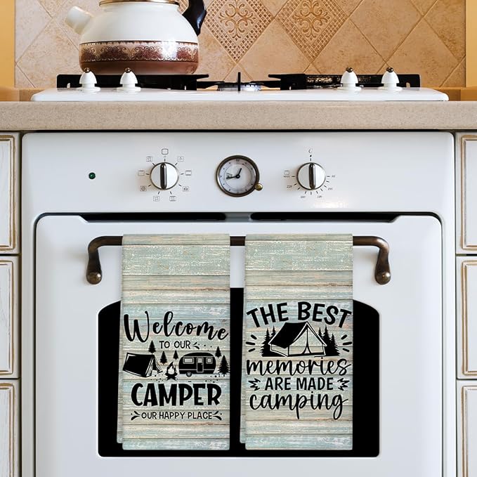 Welcome to Our Camper Kitchen Towels and Dishcloths Set of 2, Funny Decorative Hand Towel Drying Cloth for Bathroom, Camping Gift for Men, Women, 16x24 Inches -10