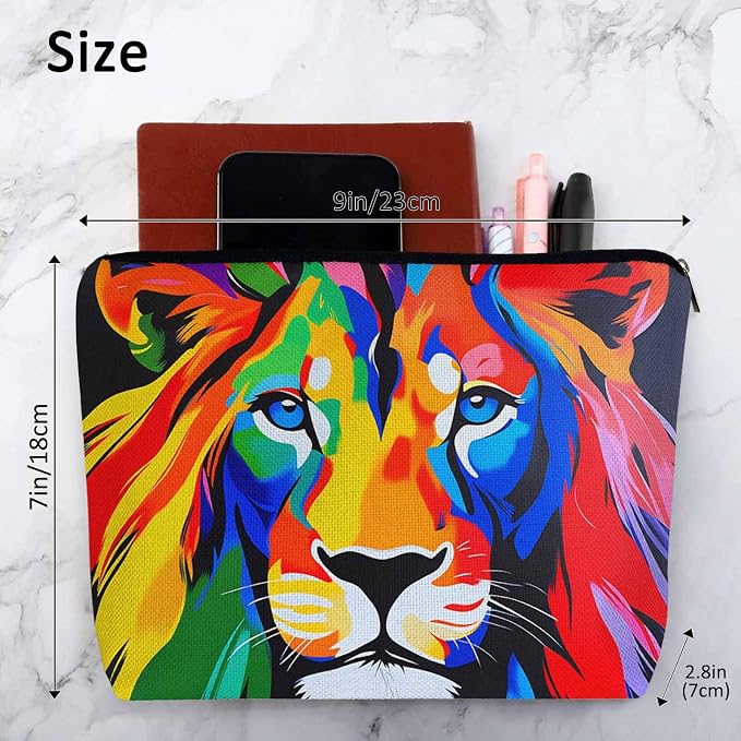 Makeup Bag For Purse Lion, African Animal Lion Face Colorful Cosmetic Bags For Women With Zipper Travel Toiletry Pouch Makeup Bags Makeup Organizers Purse For Toiletries Cosmetics