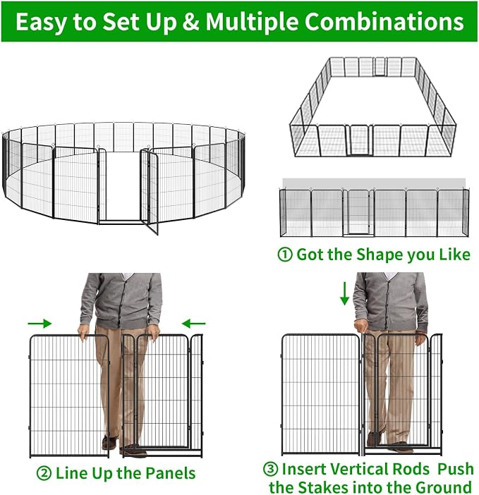 Kfvigoho Dog Playpen Outdoor Extra Wide 24 Panels Heavy Duty Dog Fence 47" | Anti-Rust Coating-Strengthened Dog Fence with Doors Portable for RV Camping Yard, Total 63 FT, 316 Sq.ft, Snowy Black