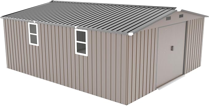 10x12FT Outdoor Metal Storage Shed, Two Daylight Windows, Brown | Ventilation Windows | Spacious Storage | Waterproof | Protective Film | for Patio, Lawn and Utility Equipment