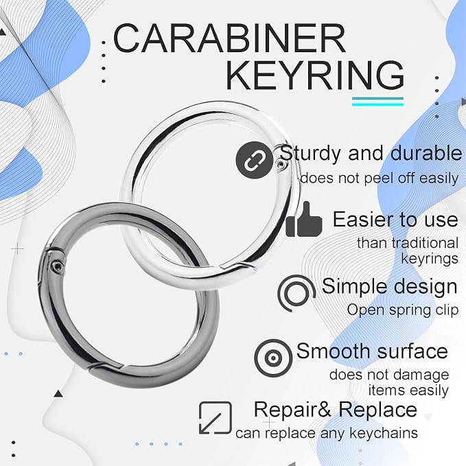 12Pack 1 Inch Spring O Ring Clip Keychain, 4 Colors Round Carabiner Clip Keyrings Snap Hook Buckle for Purse Shoulder Bag Chain Ring Clip Replacement Paracord Keychain Lanyard Leather Repair Hardware