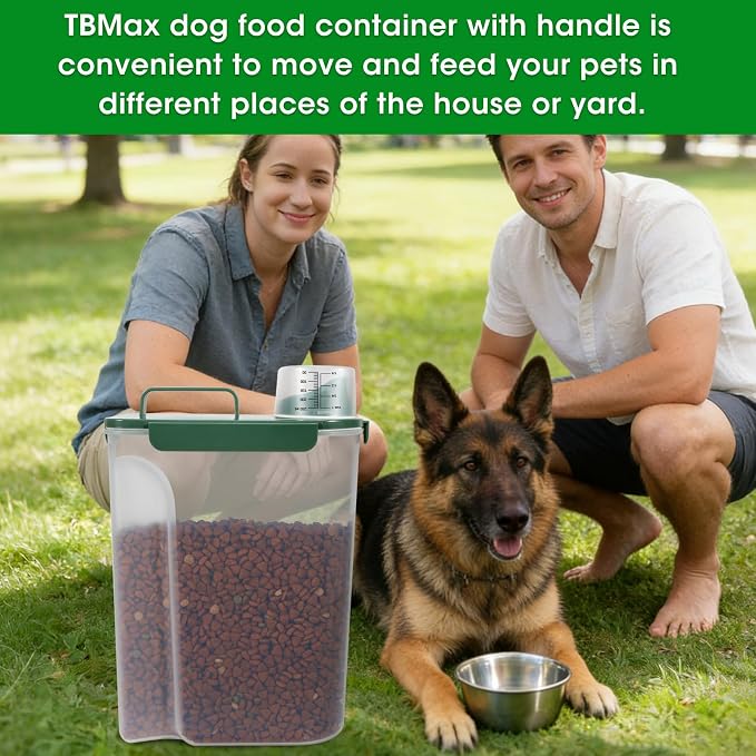 TBMax 10 Lbs Cat Dog Food Storage Container, 2026 Upgraded Large Pouring Container for Pet Food Storage, Bird Seed Dispenser, Portable Travel Kibble Holder -Dark Green