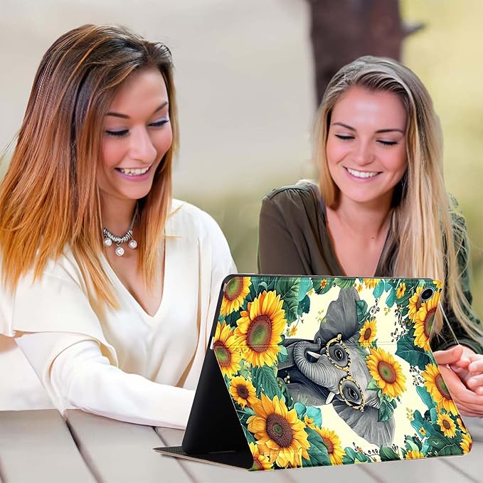 for Samsung Galaxy Tab A 10.1 Tablet Case 2016(SM-T580 T585 T587, Not for 2019 Model),Premium Leather Folio Stand Auto Wake/Sleep,Multiple Viewing Stand,Cute Elephant Sunflowers