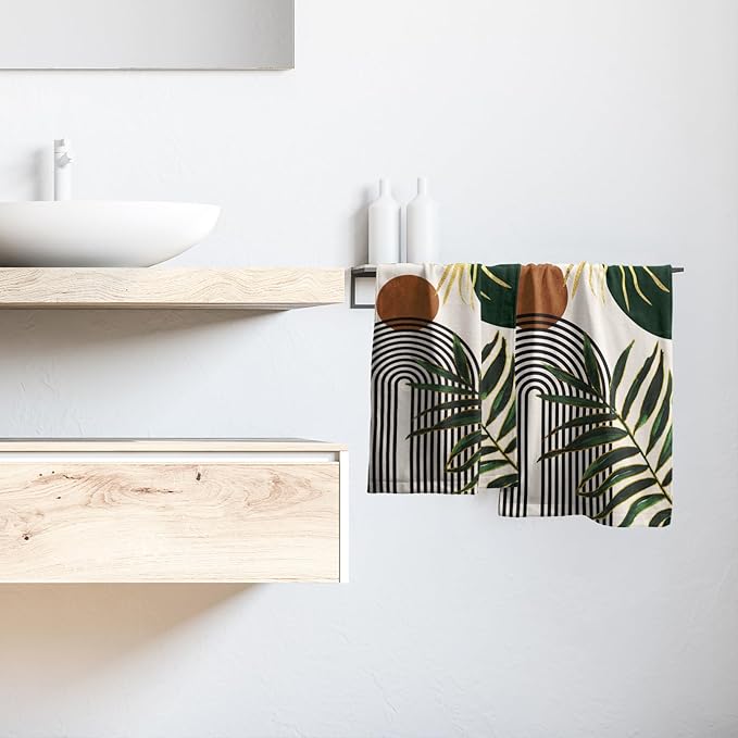 Giwawa Boho Leaves Hand Towels Mid Century Fingertip Towel Set of 2 Soft Kitchen Dish Towels Decorative Bathroom Towels for Bath Guest Gym Spa