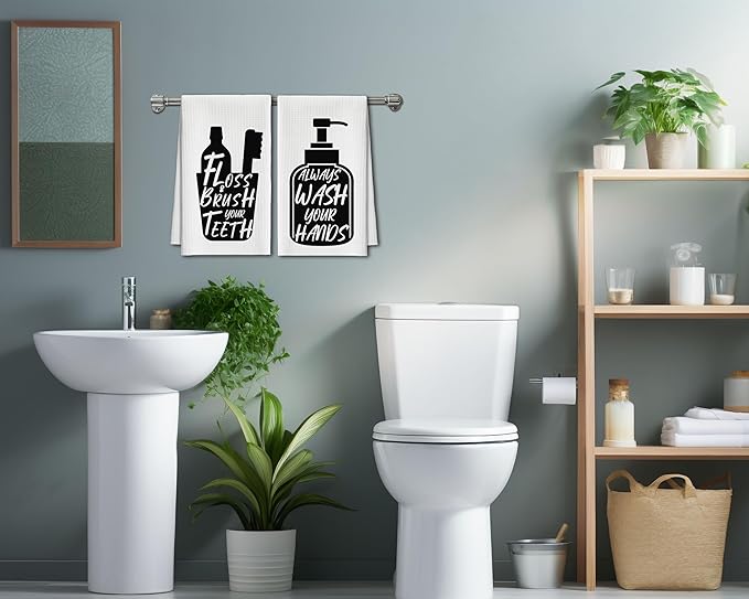 Bath Towels Set of 2, Black and White Dish Towel for Bathroom Spa Kitchen, Toiletries Decorative Hand Towels, Fast Drying Tea Towel, Housewarming Xmas Gifts for Women Mom -B33