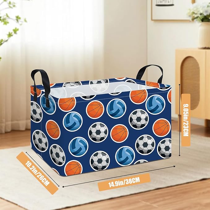 Rectangular Collapsible Storage Basket Nursery Toy Organizer Ball Sports | Storage Bin Foldable Canvas with Handles for Organizing Home Kitchen Children Toys Office Closet Shelf Baskets