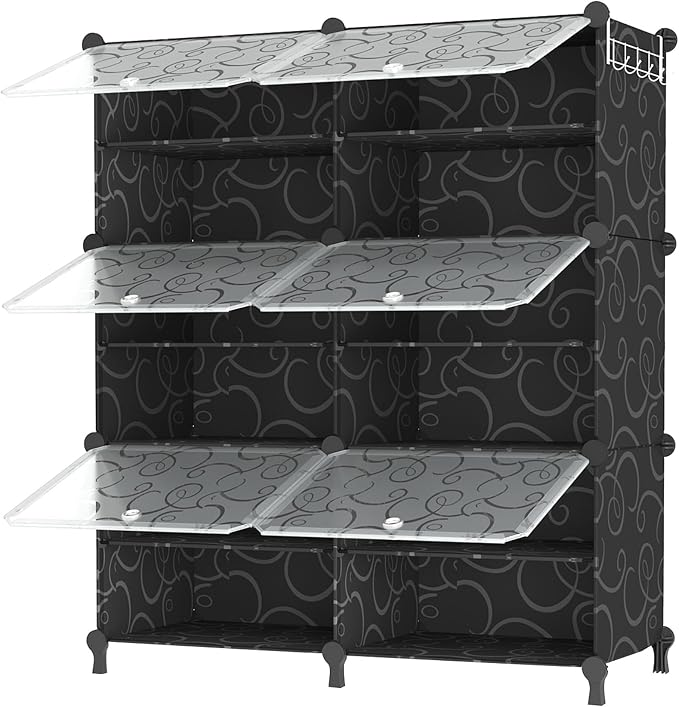 AWTATOS 6 Tier Shoe Rack Organizer, Shoe Storage Cabinet with Door, Black | 24 Pair Capacity Shoe Storage Shelves for Closet Hallway Bedroom Entryway