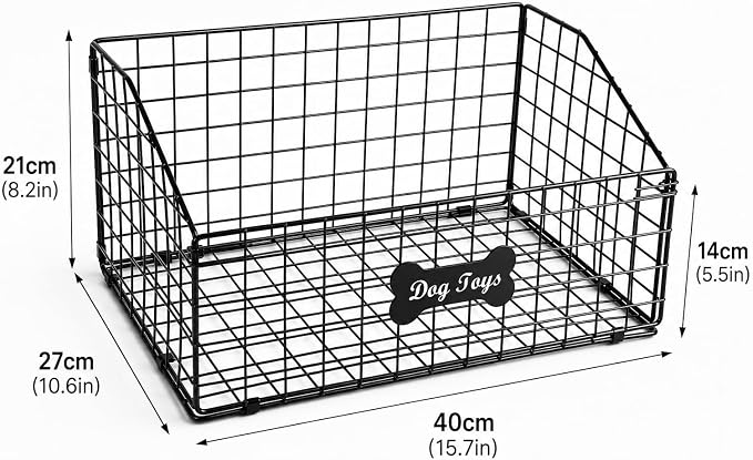Dog Toy Basket Metal, Chew-Proof Dog Toy Box,Puppy Toy Food Container Bin for Living Room, Black