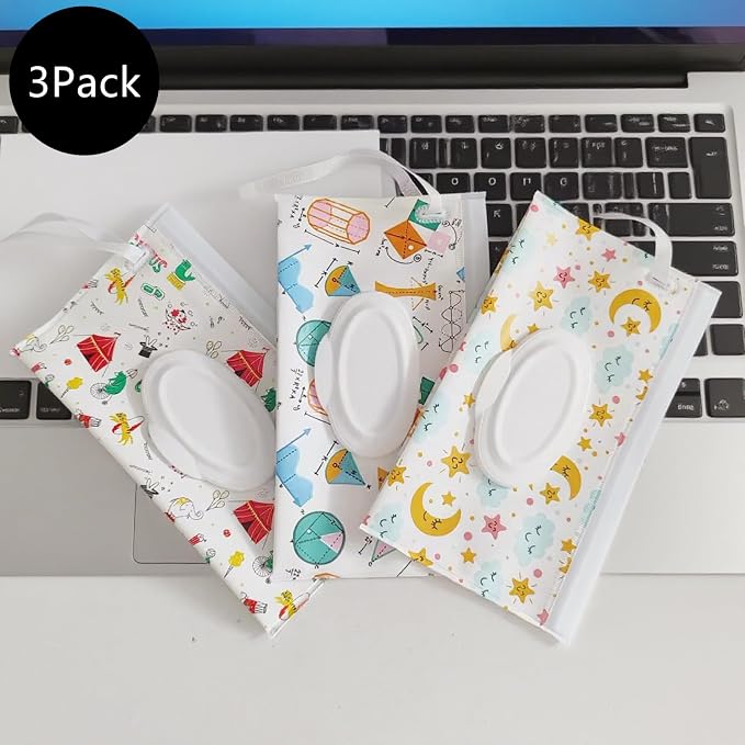 3Pack Baby Wipes Dispenser,Portable Refillable Travel Wet Wipe Pouch,Wipe Container for Bathroom,Car,Travel,Outdoor Camping Sports,Pet Nursery Care,Gifts for Baby Showers of New Parents