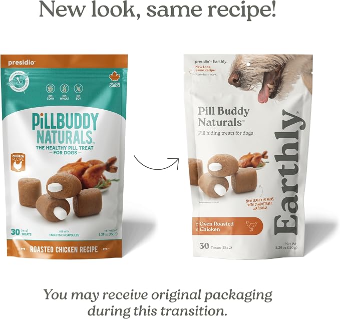 Presidio Earthly Pill Buddy Naturals - Chicken Recipe Pill Hiding Treats for Dogs - Make A Perfect Pill Concealing Pocket Or Pouch - 30 Servings