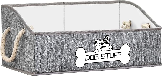 Dog Toy Basket, Storage Bin, Collapsible Box for Pet Accessories | Fabric Container With Handle, Trapezoid Holder for Small Medium dogs, Organizer for Living Room, Light Gray