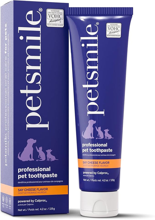 Petsmile Professional Pet Toothpaste for Cats & Dogs - VOHC Accepted Toothpaste - Clinically Proven to Control Plaque & Tartar Calprox Formula (Say Cheese, 4.2 Oz)