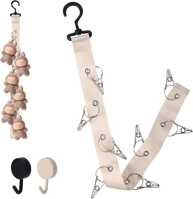 Doll Hanging Organizer, Plush Display Strap Holder Chain with 8 Metal Clips