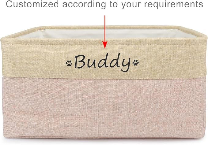 Personalized Dog Toy Storage Basket Bin Collapsible Customized Pet's Name Storage Box Organizer for Dog Toys、Dog Clothing、Dog Apparel & Accessories(Pink-L)