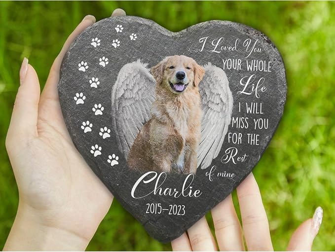 Wrappiness Pet Memorial Stone - We Loved You Your Whole Life, Personalized Dog Memorial Gifts, Remembrance Condolences Bereavement Gifts for Loss of Pet Custom Photo (Heart 06, Stone)
