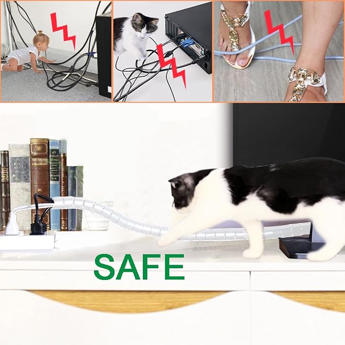 White Cable Organizer Cord Wire Cover Hider Sleeve Management 2 PCS, VIWIEU Clutter Free Coiled Tube Wire Concealer with Cable Tie Clips System for TV PC Computer Home Entertainment Wall